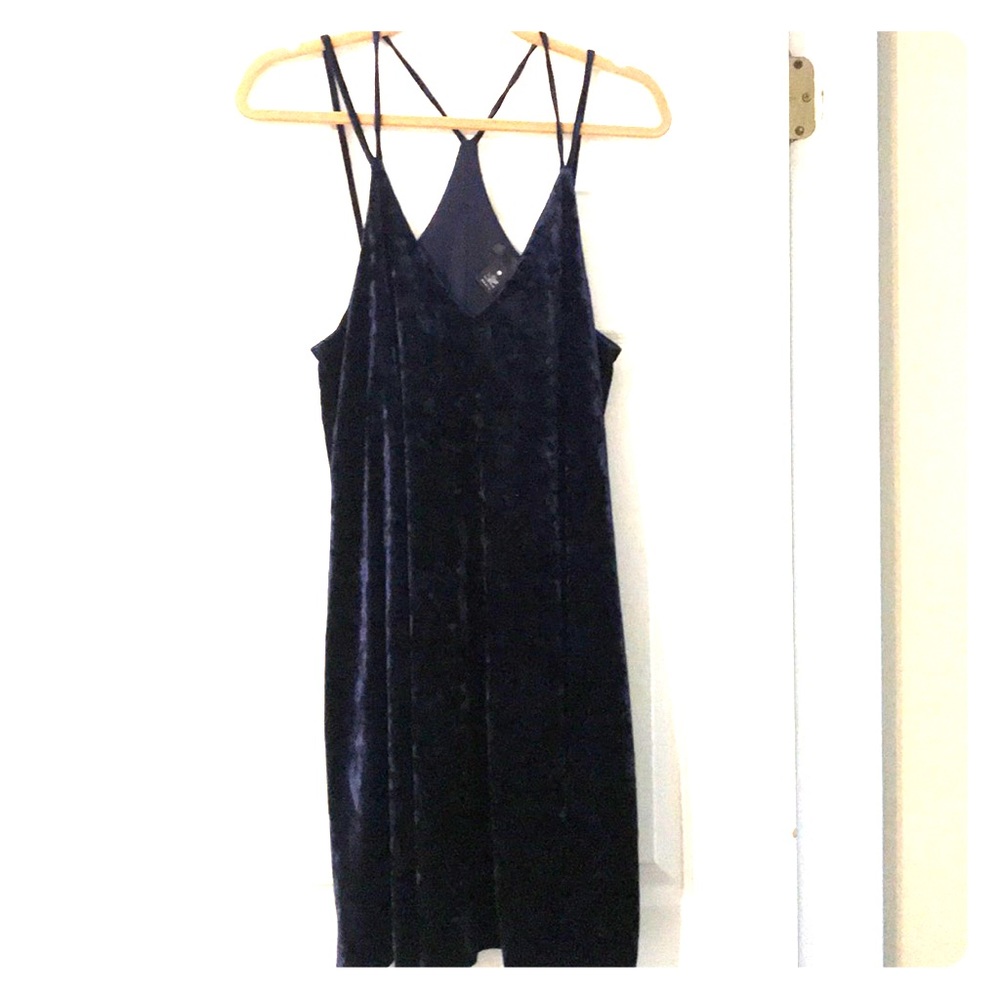 Aqua crushed velvet navy blue dress